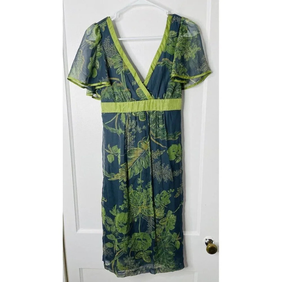 Jonathan Martin Silk Dress 8 Y2K Floral Empire Waist Smock Flutter Sleeve Fairy - Picture 1 of 13